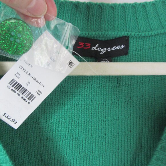 Christmas Tree Cardigan Sweater 33 Degrees Loopy Ornaments Green Size XL NWT - Picture 4 of 10